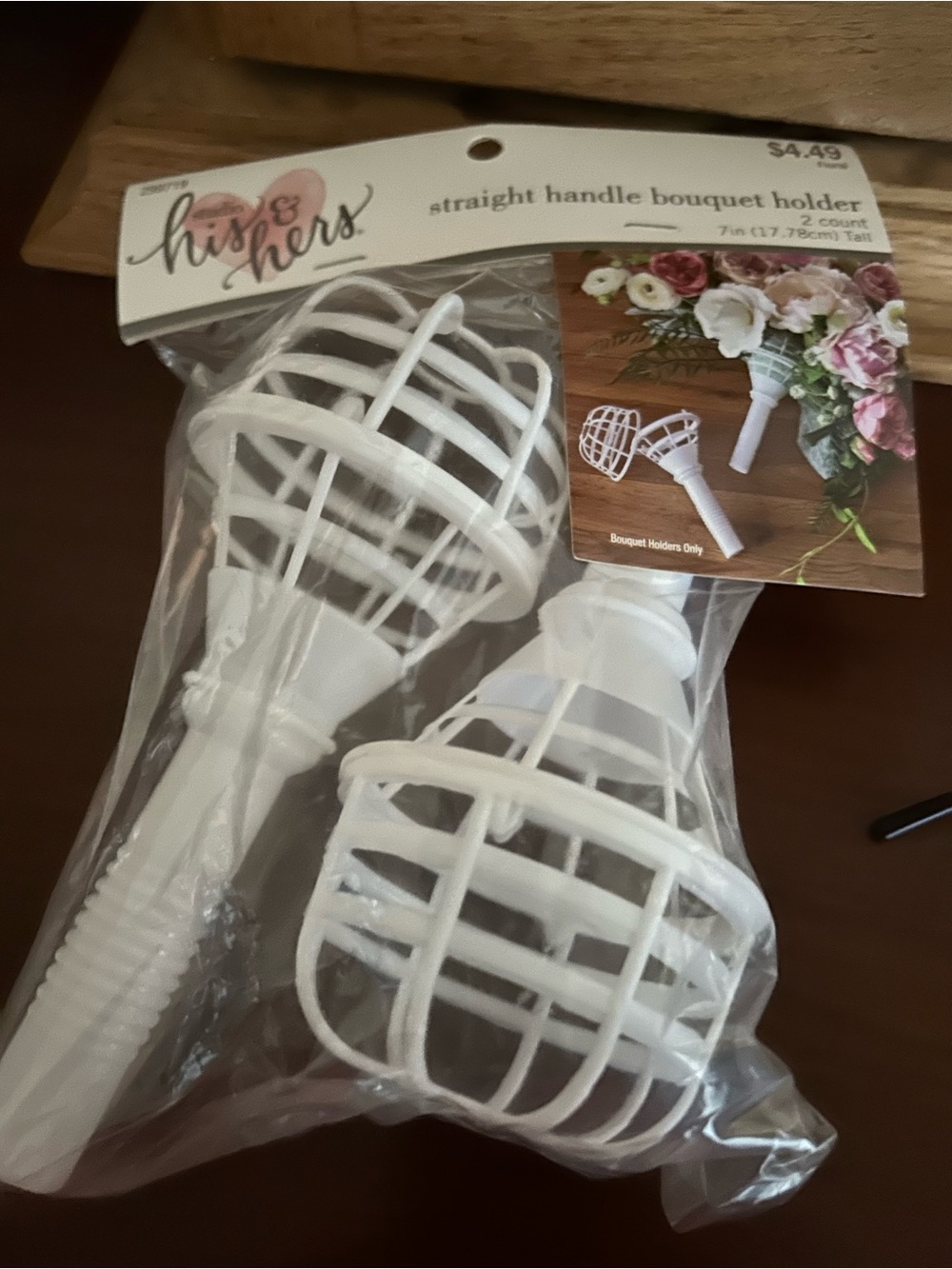 White Straight Handle Bouquet Holder - 2 Pack